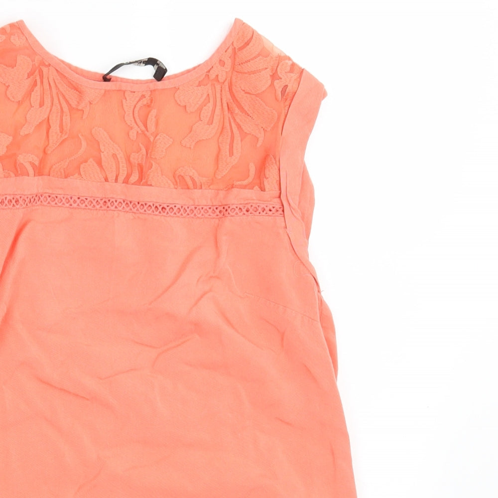 Oasis Womens Orange Floral  Basic Blouse Size 8
