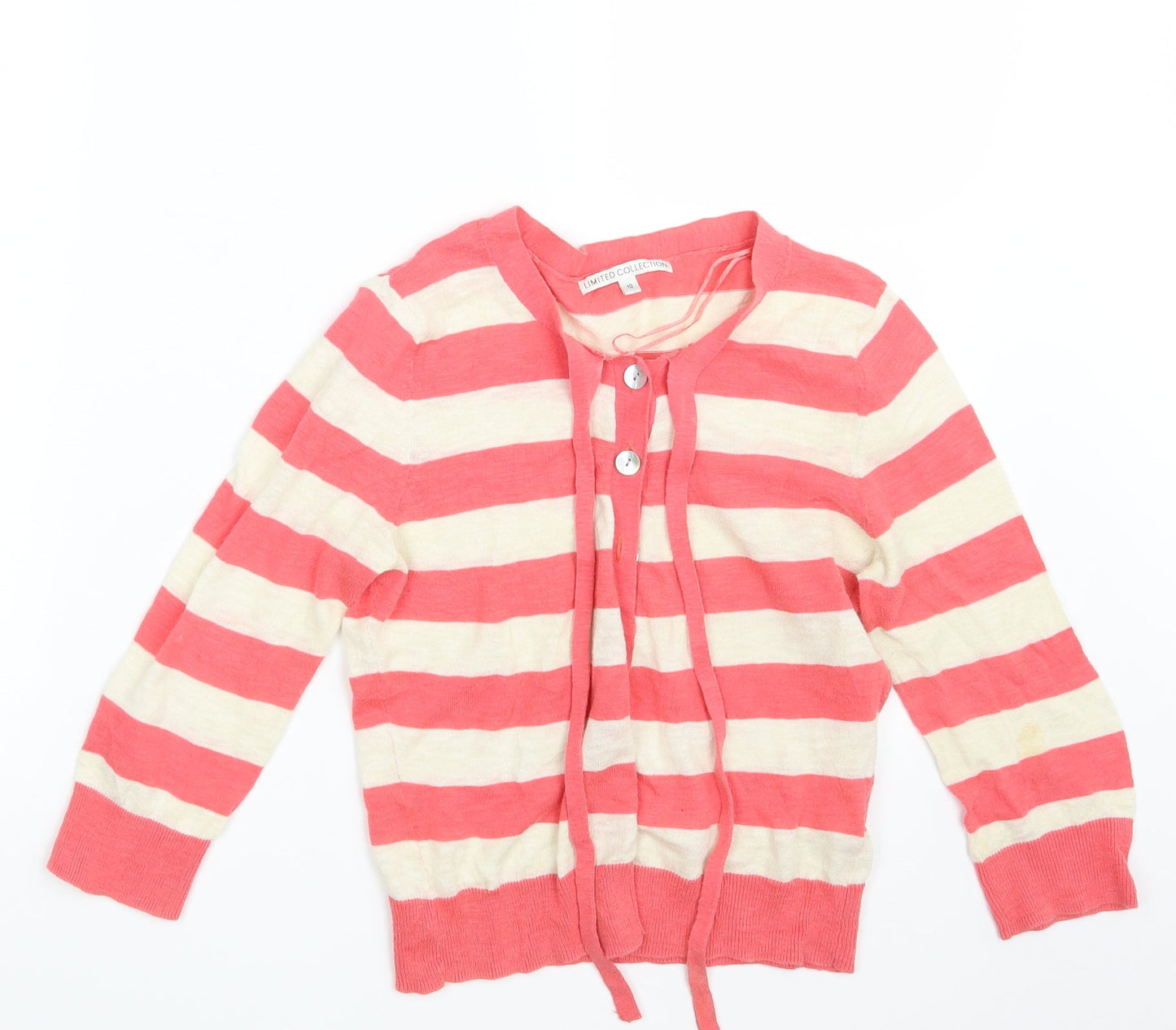 M&S Womens Pink Striped  Cardigan Jumper Size 10