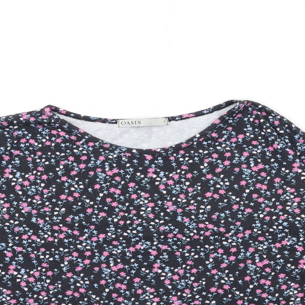 Oasis Womens Black Floral  Basic T-Shirt Size S