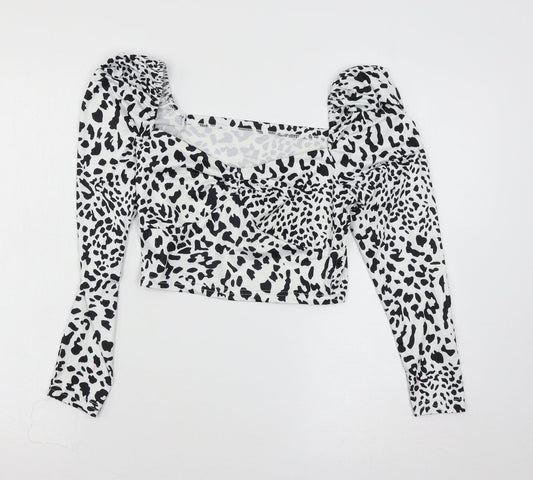 Preworn Womens White Animal Print Jersey Basic T-Shirt Size S