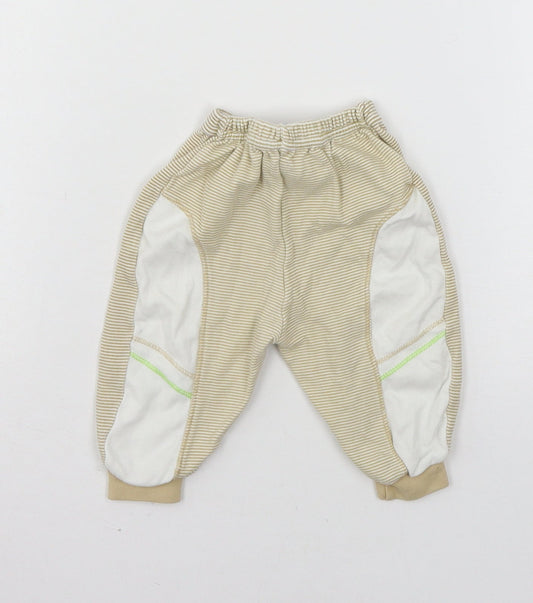 Preworn Boys Beige Striped Jersey Jogger Trousers Size 12 Months