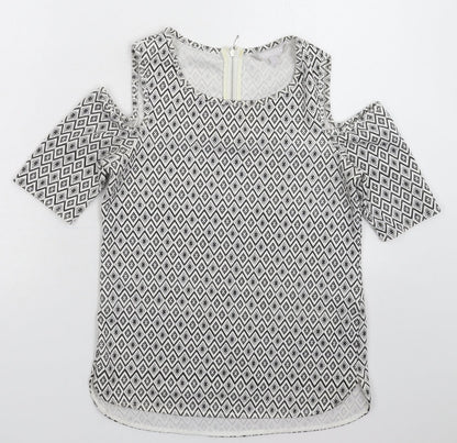 Red Herring Womens White Geometric  Basic T-Shirt Size 8