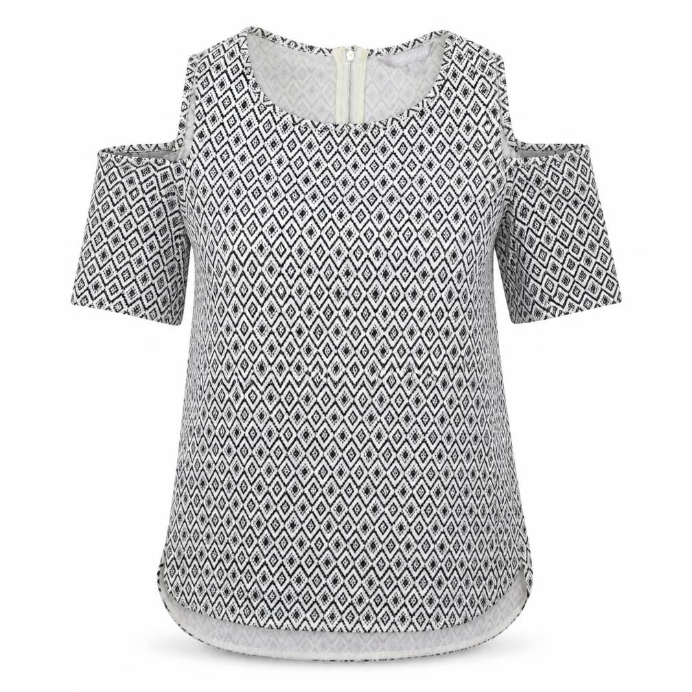 Red Herring Womens White Geometric  Basic T-Shirt Size 8