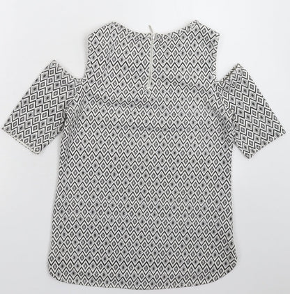 Red Herring Womens White Geometric  Basic T-Shirt Size 8