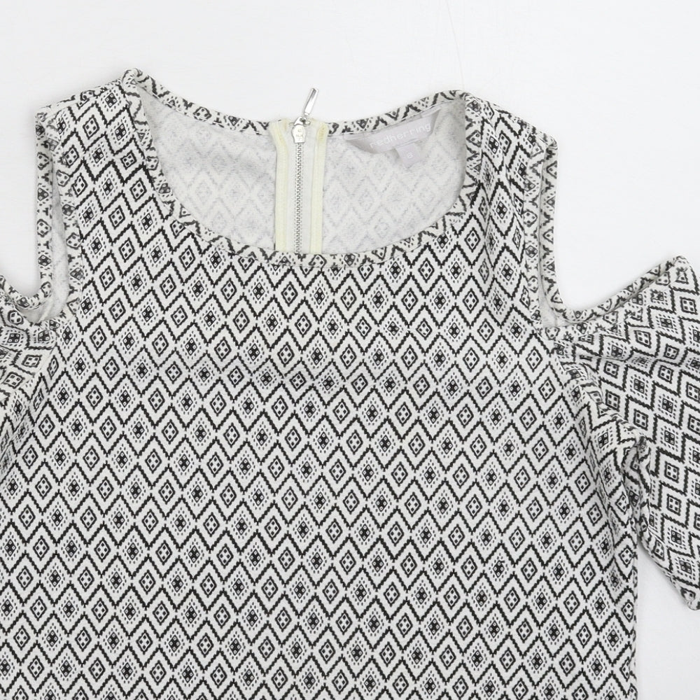 Red Herring Womens White Geometric  Basic T-Shirt Size 8