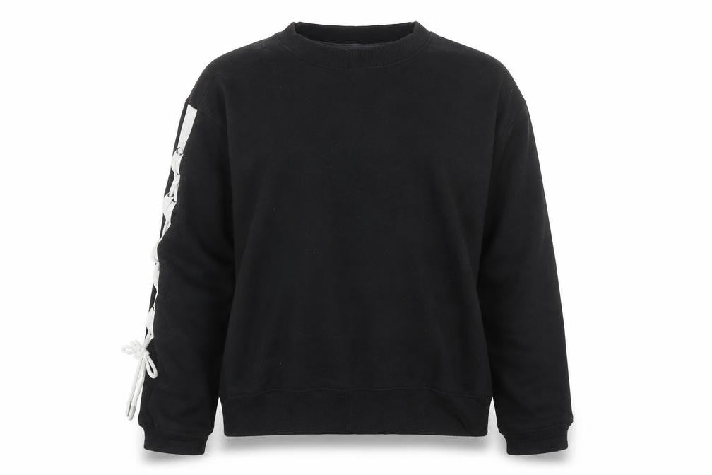 Boohoo Womens Black Striped  Pullover Sweatshirt Size 12