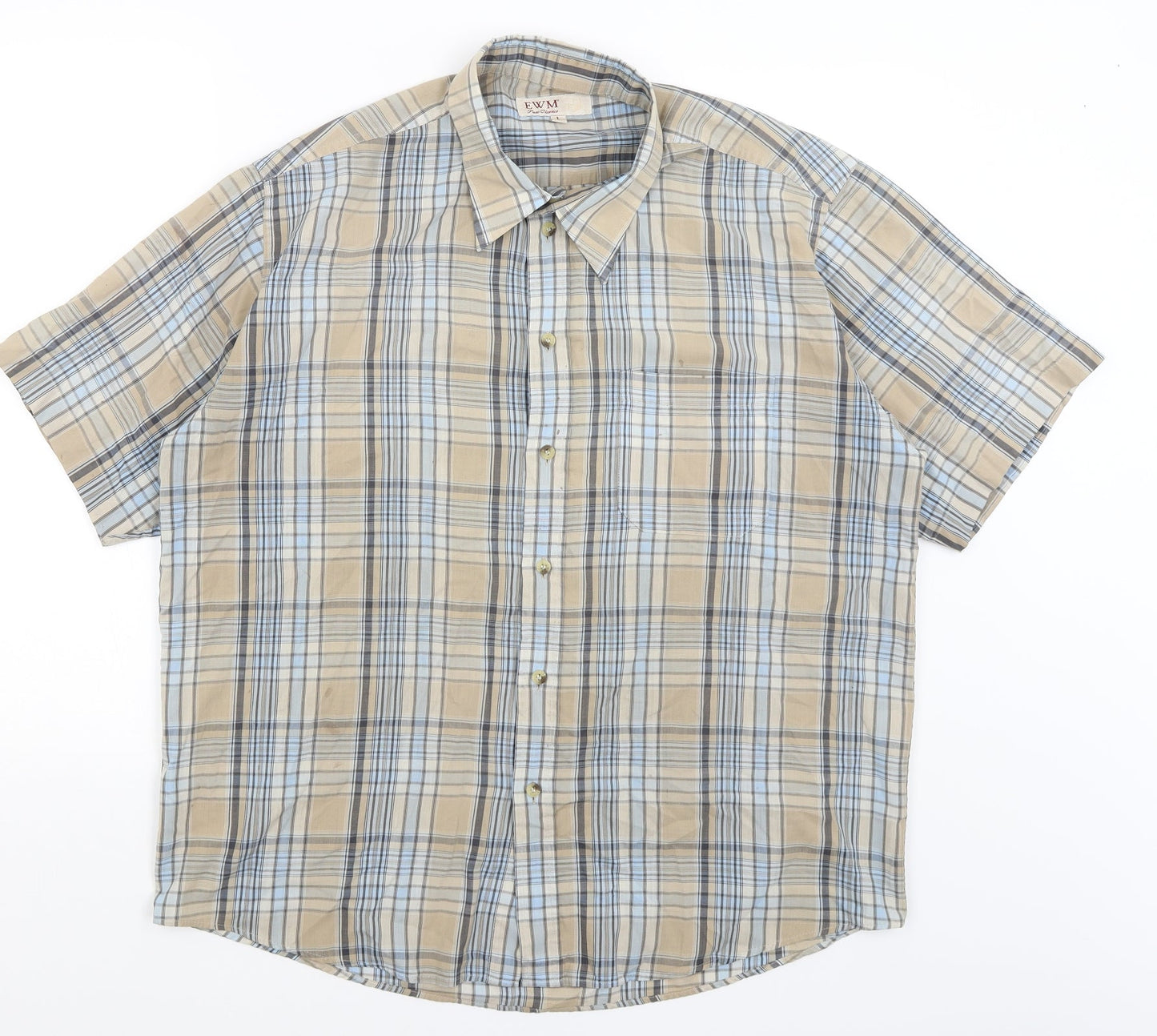 EWM Mens Brown Plaid   Button-Up Size L