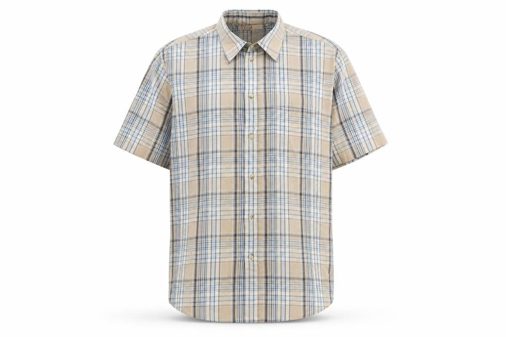 EWM Mens Brown Plaid   Button-Up Size L