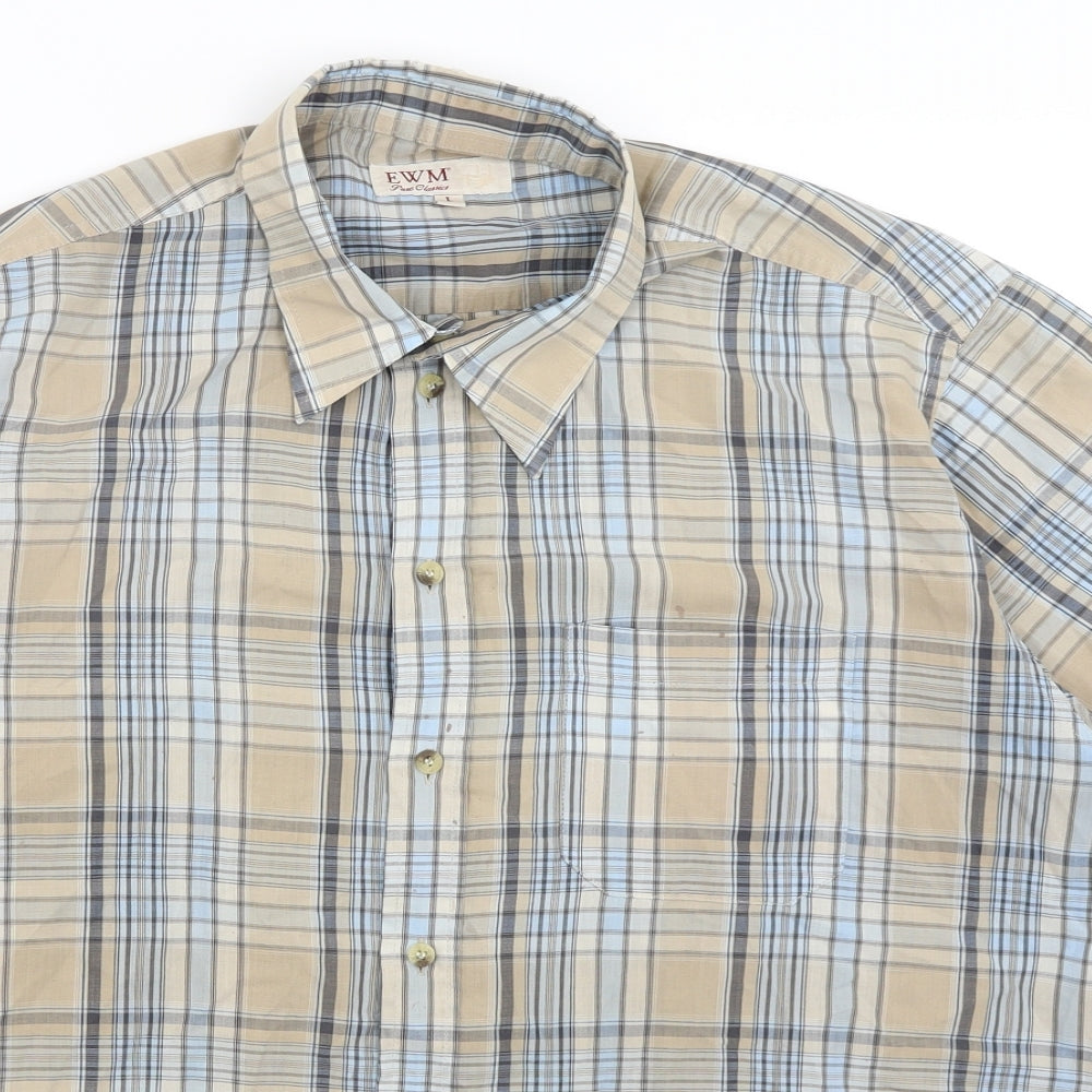 EWM Mens Brown Plaid   Button-Up Size L