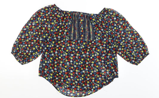 Hollister Womens Blue Floral  Basic Blouse Size S