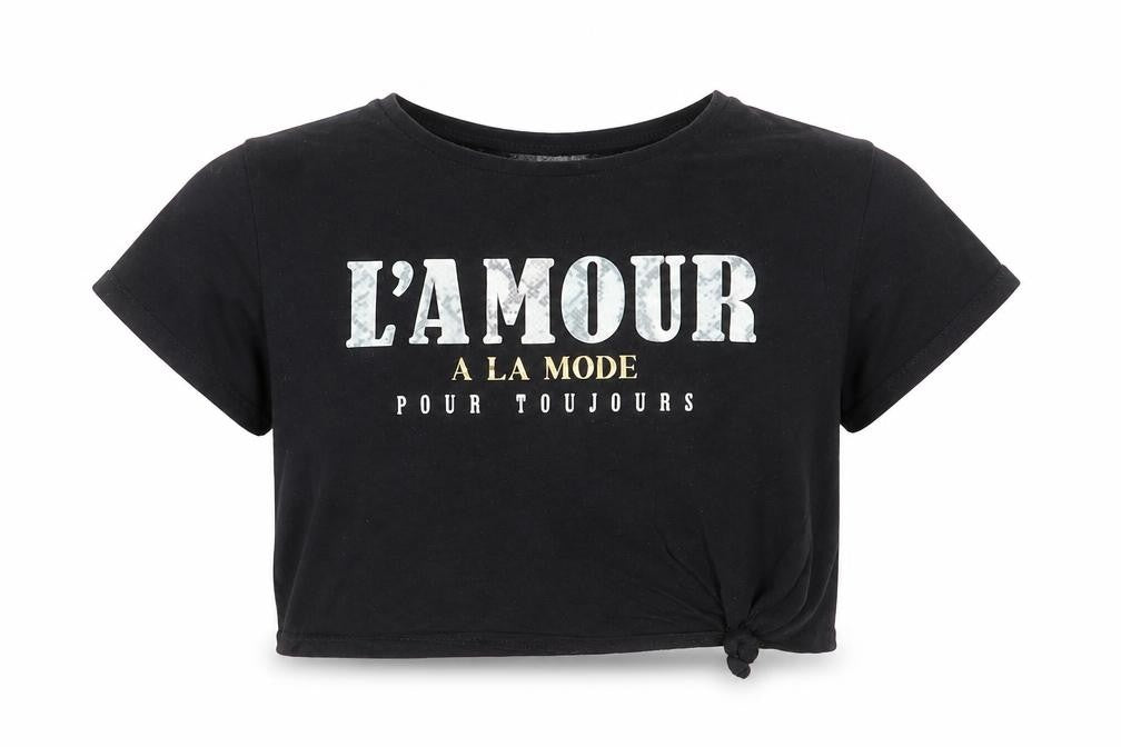 Candy Couture Girls Black   Cropped T-Shirt Size 11 Years  - l'amour