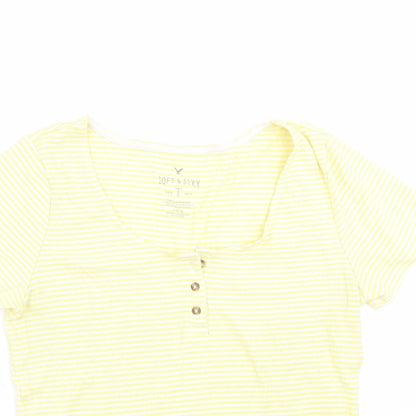 SOFT & SEXY Womens Yellow Striped  Basic T-Shirt Size L