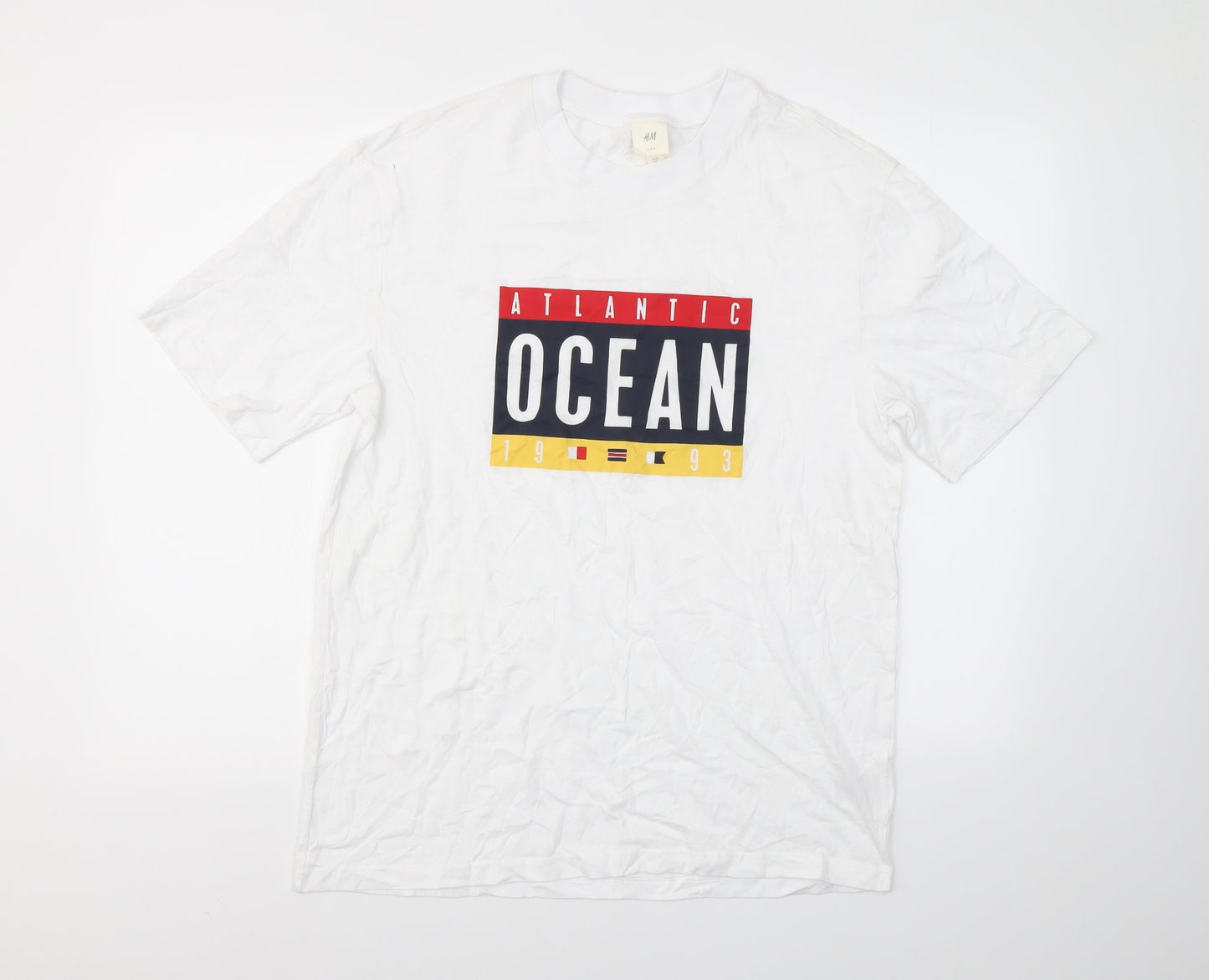 H&M  Mens White Geometric   T-Shirt Size M