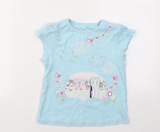 George Girls Blue Geometric  Basic T-Shirt Size 5-6 Years