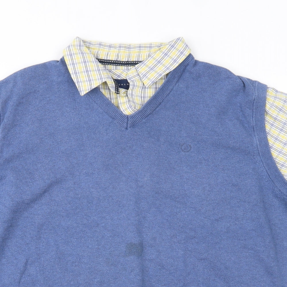 Lincoln Mens Blue    Button-Up Size L