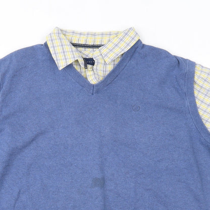 Lincoln Mens Blue    Button-Up Size L