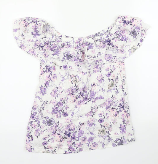 Beloved Womens Purple Floral  Basic Blouse Size 10