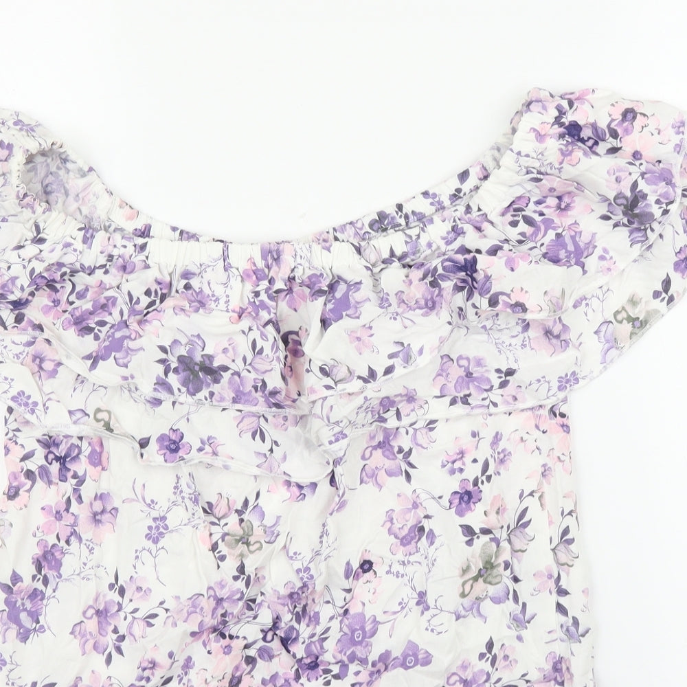 Beloved Womens Purple Floral  Basic Blouse Size 10