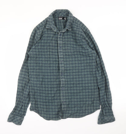 Preloved Isolid Mens Green Check   Button-Up Size M - Front