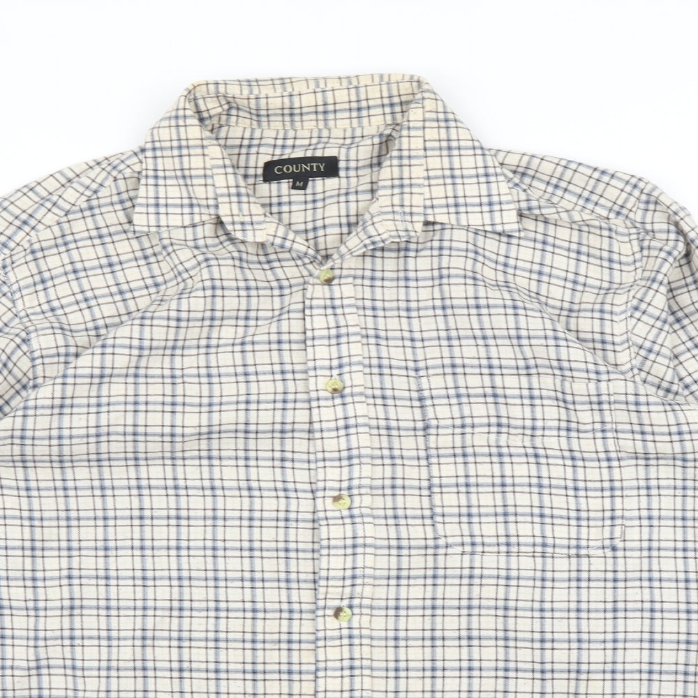 County Mens Beige Plaid   Button-Up Size M