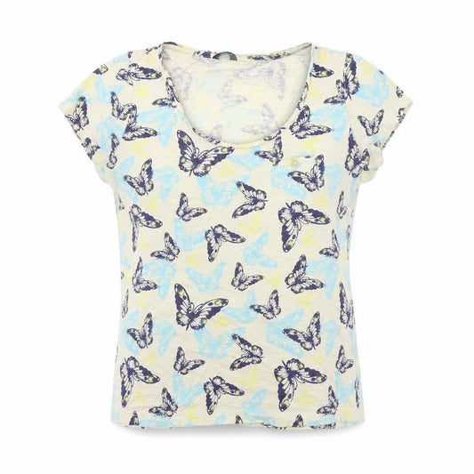M&Co Womens Beige Geometric  Basic T-Shirt Size 12  - buttefly