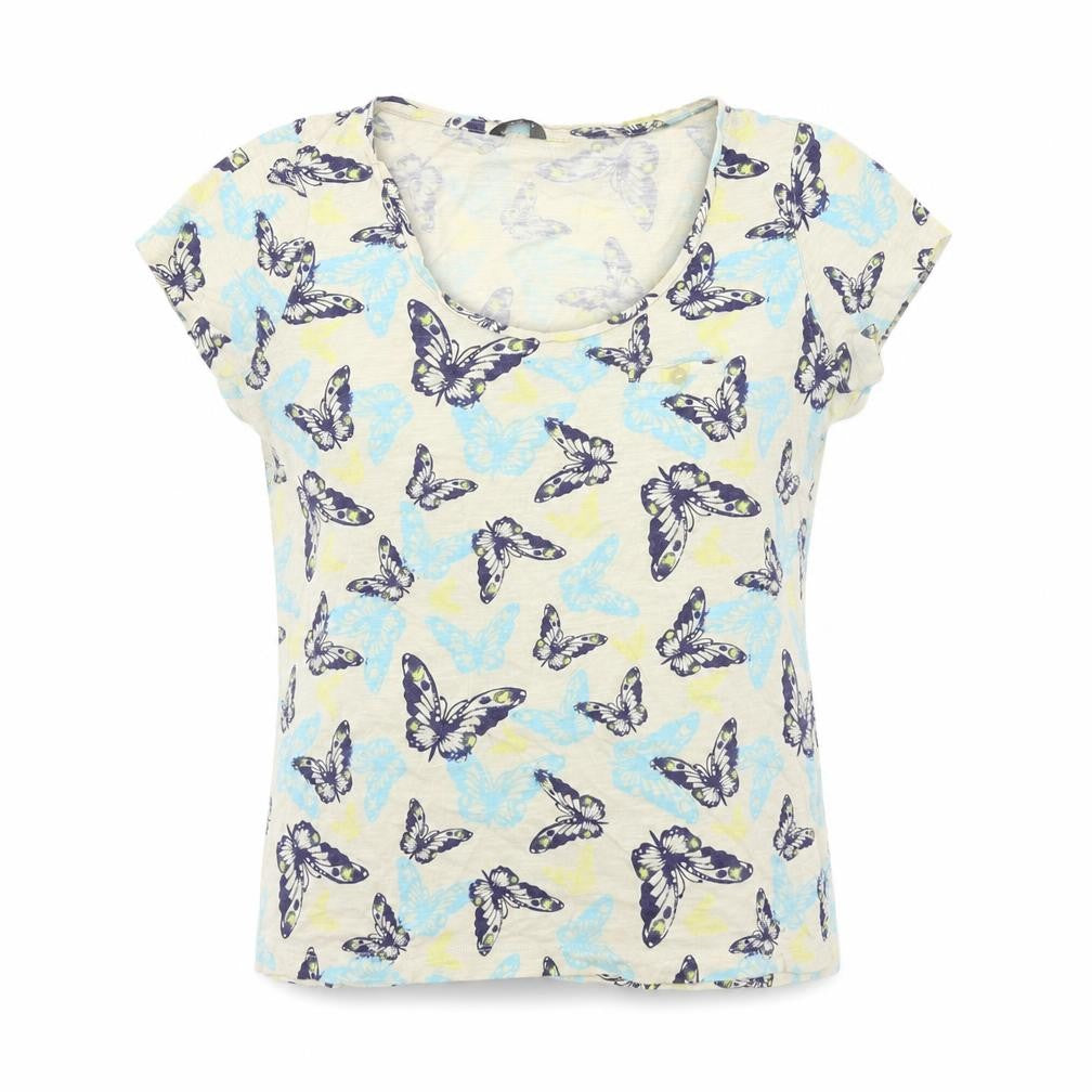 M&Co Womens Beige Geometric  Basic T-Shirt Size 12  - buttefly