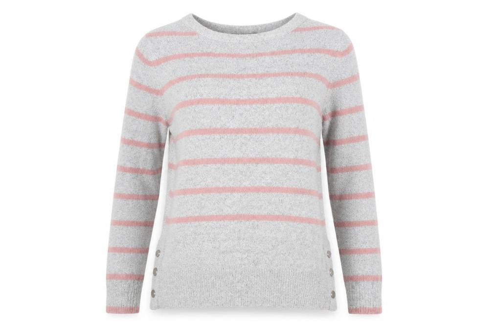 Oasis  Womens Grey Striped  Pullover Jumper Size M