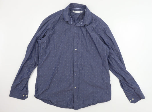 French Connection  Mens Blue    Button-Up Size 16