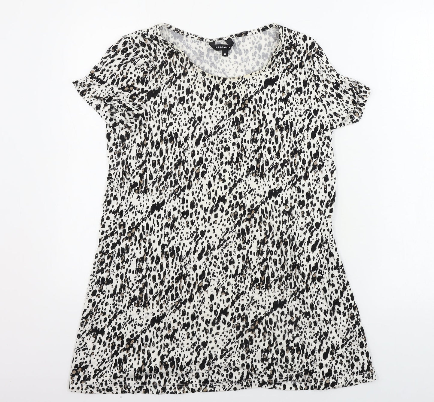 Peacocks  Womens White Animal Print  Basic T-Shirt Size 12