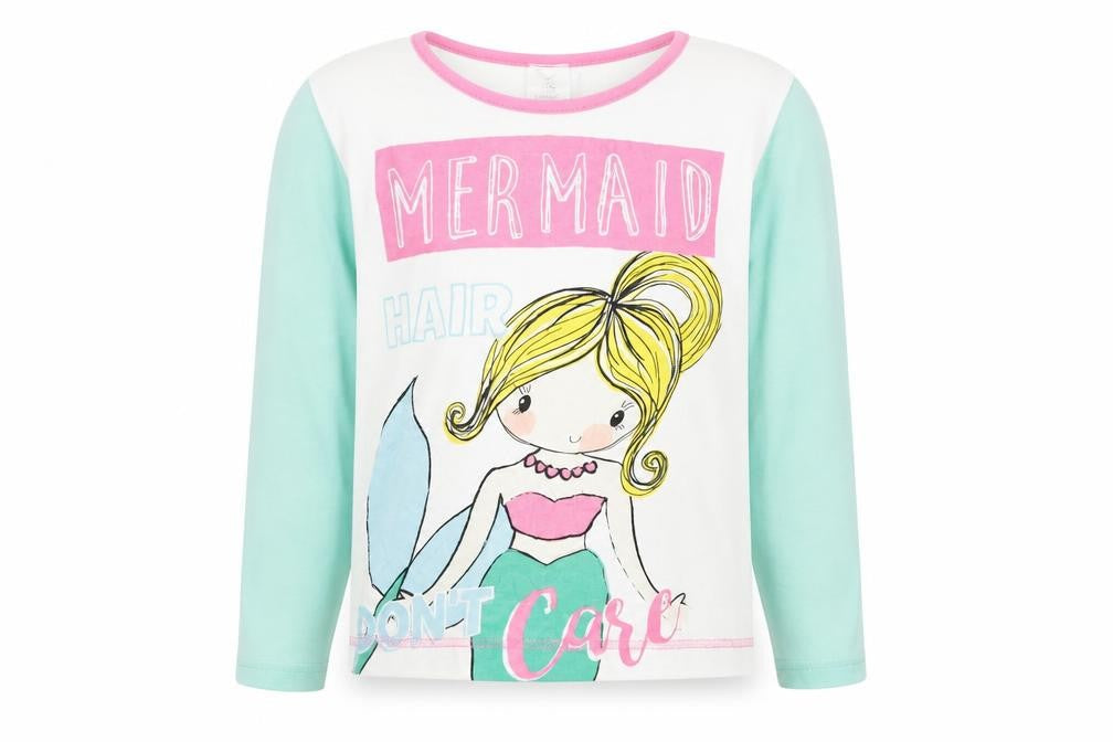 Preworn Girls Multicoloured Solid  Top Pyjama Top Size 7-8 Years  - Mermaid