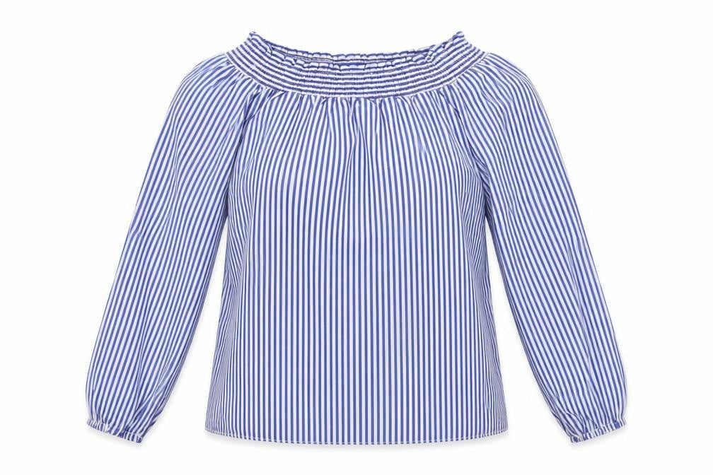 Select Womens Blue Striped  Basic Blouse Size 8