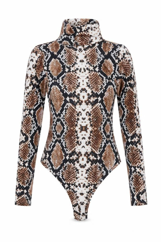 PRETTYLITTLETHING Womens Brown Animal Print  Bodysuit One-Piece Size 6