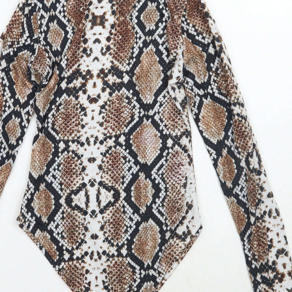 PRETTYLITTLETHING Womens Brown Animal Print  Bodysuit One-Piece Size 6