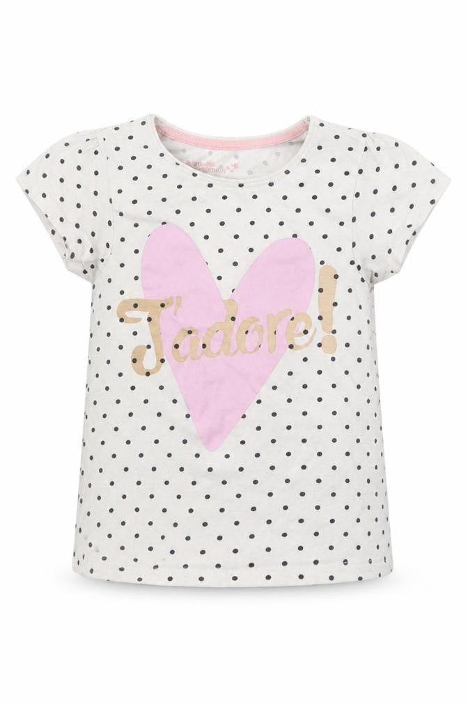 Primark Girls White Polka Dot  Basic T-Shirt Size 4-5 Years  - J'adore