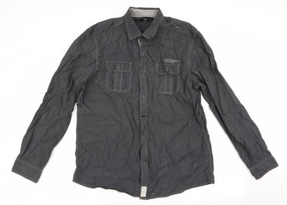 F&F Mens Grey Striped   Button-Up Size L