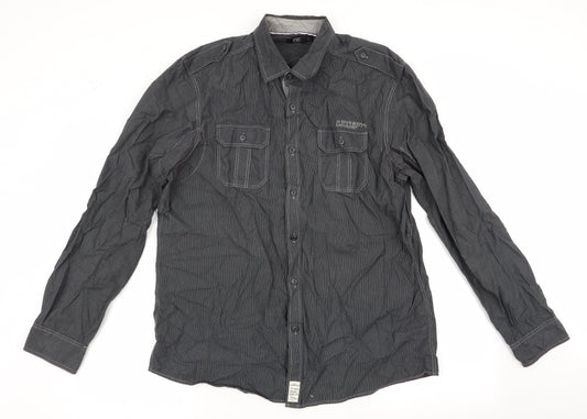 Florence and Fred Mens Grey Striped   Button-Up Size L