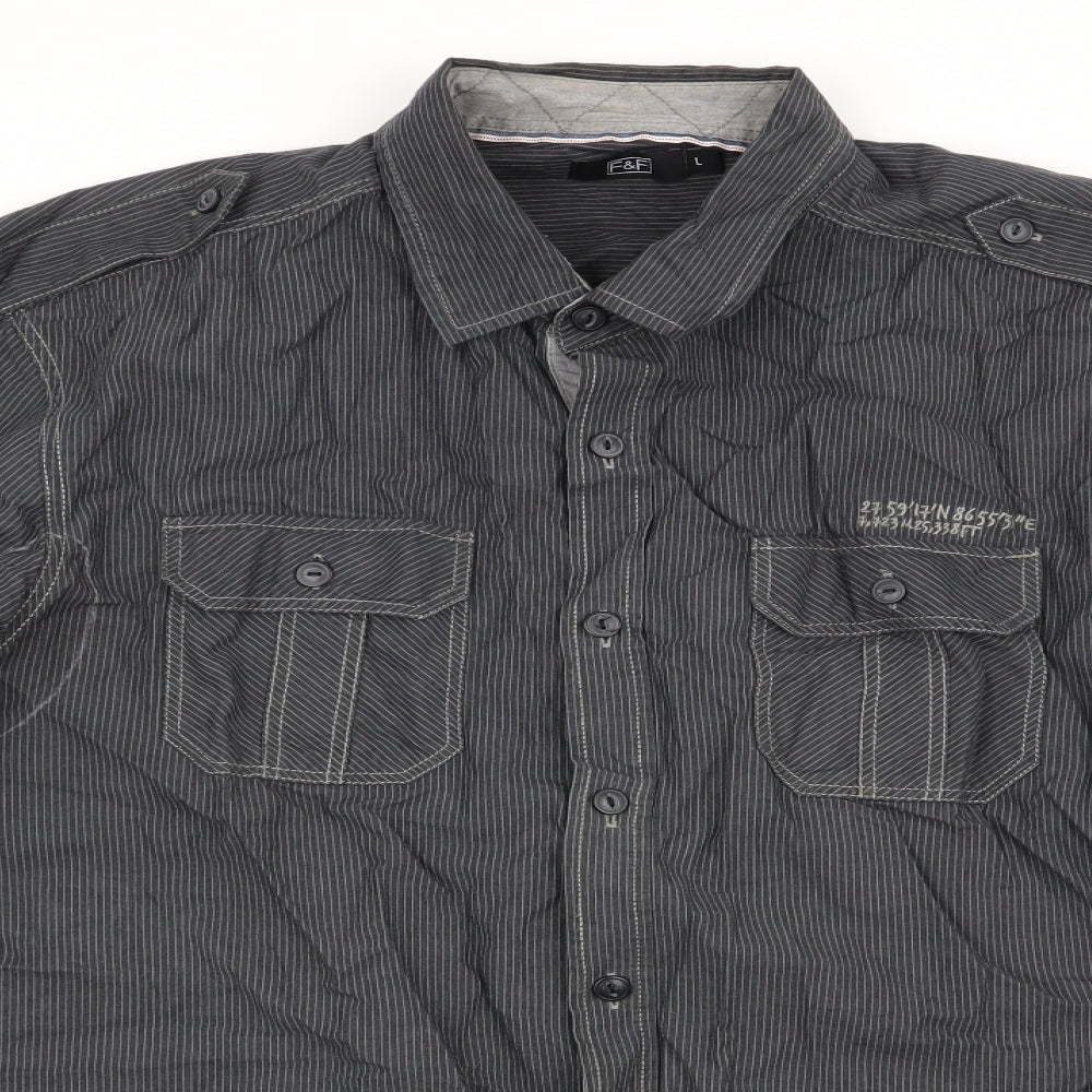 Florence and Fred Mens Grey Striped   Button-Up Size L