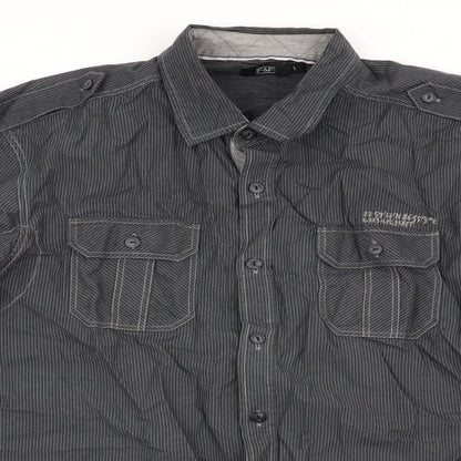 F&F Mens Grey Striped   Button-Up Size L