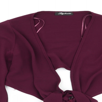 Preloved Stylewise Womens Purple   Jacket  Size 6  - Wide Sleeves Tie Front Shrug - Detail