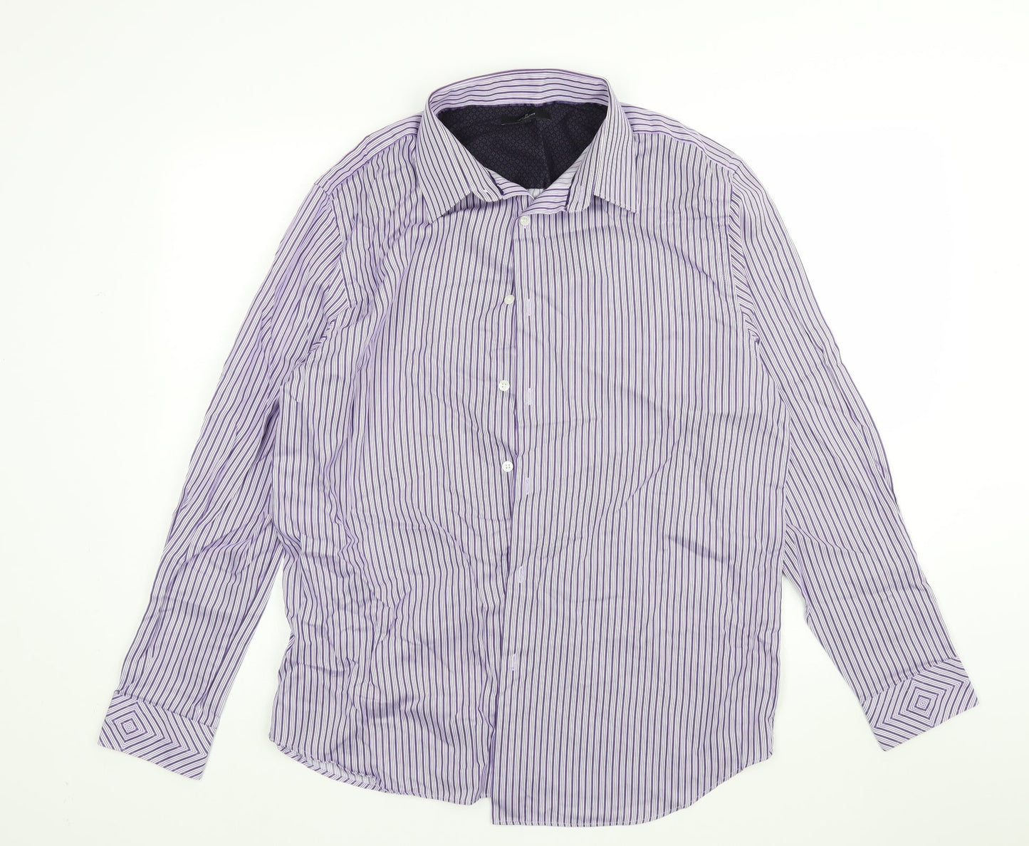 Jeff Banks Mens Purple Striped   Dress Shirt Size L