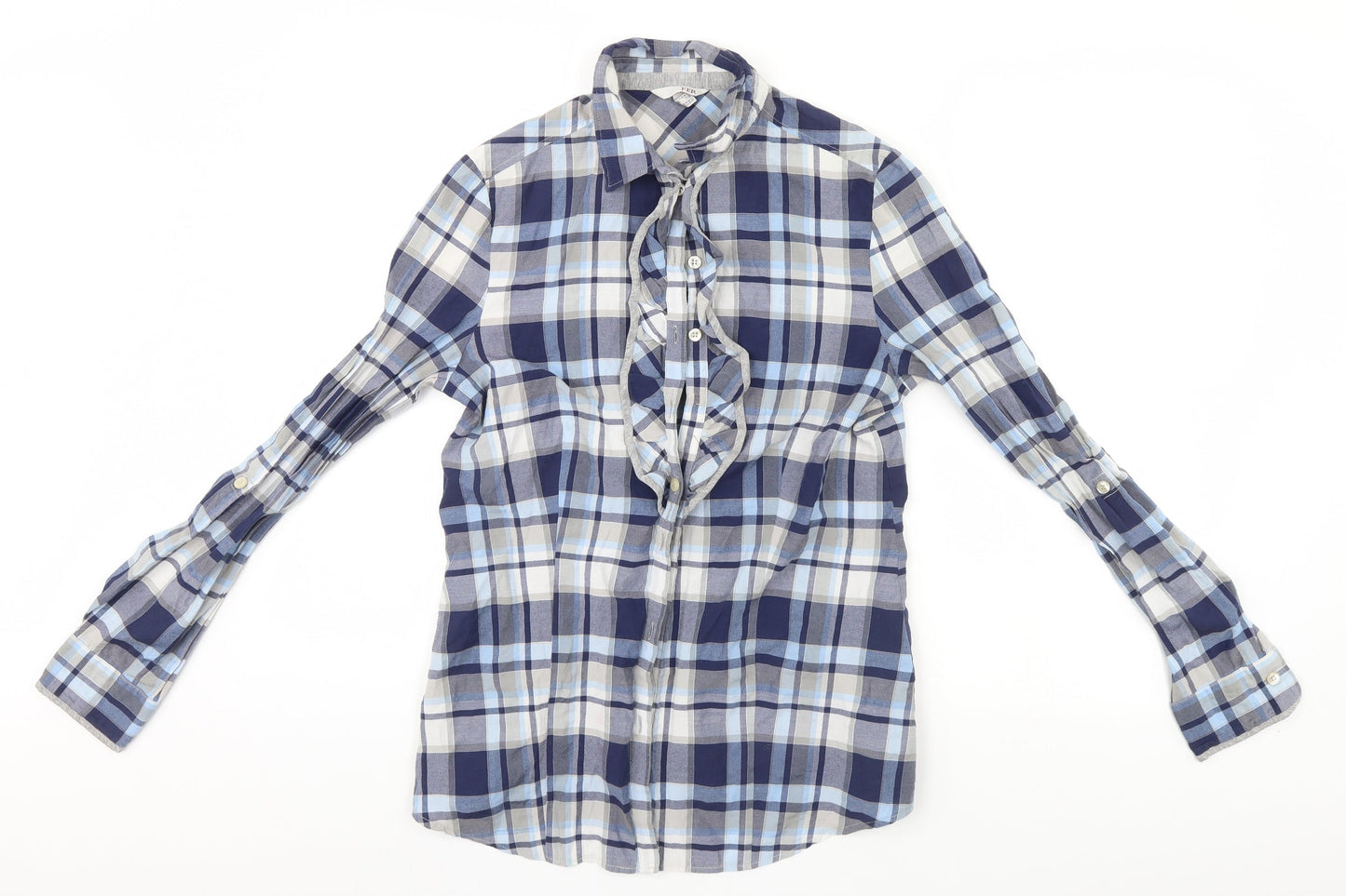 My Way Womens Blue Plaid  Basic Button-Up Size 12