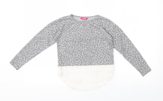 Primark Girls Grey Animal Print  Pullover Jumper Size 7-8 Years