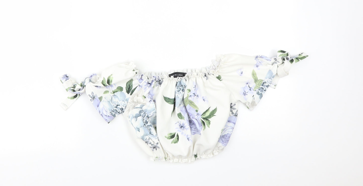New Look Womens Multicoloured Floral  Cropped T-Shirt Size 6