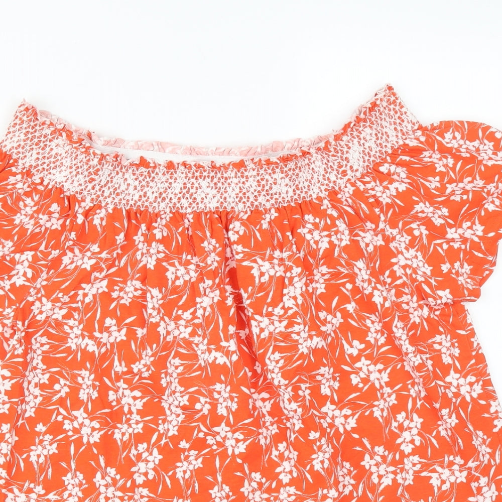 Nutmeg Womens Orange Floral  Basic T-Shirt Size 12