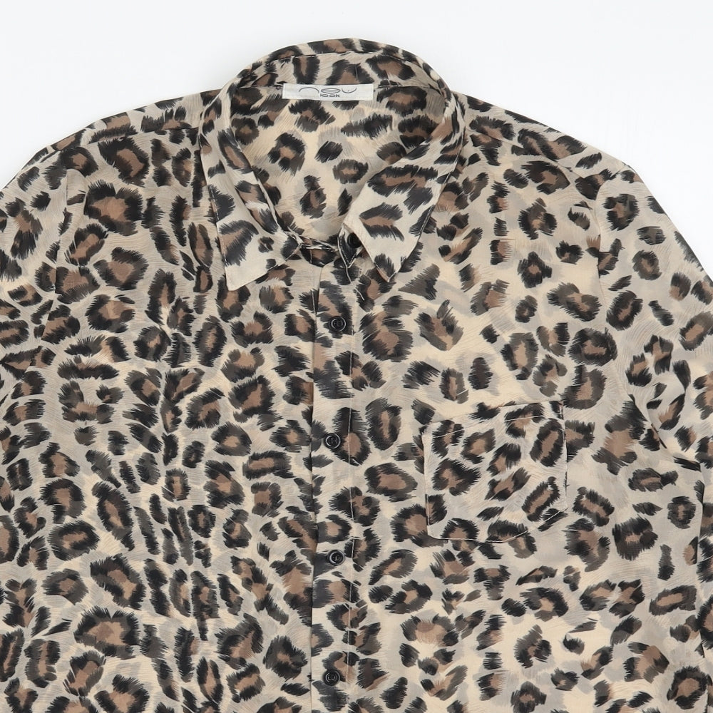 New Look Womens Brown Animal Print  Basic Button-Up Size 12