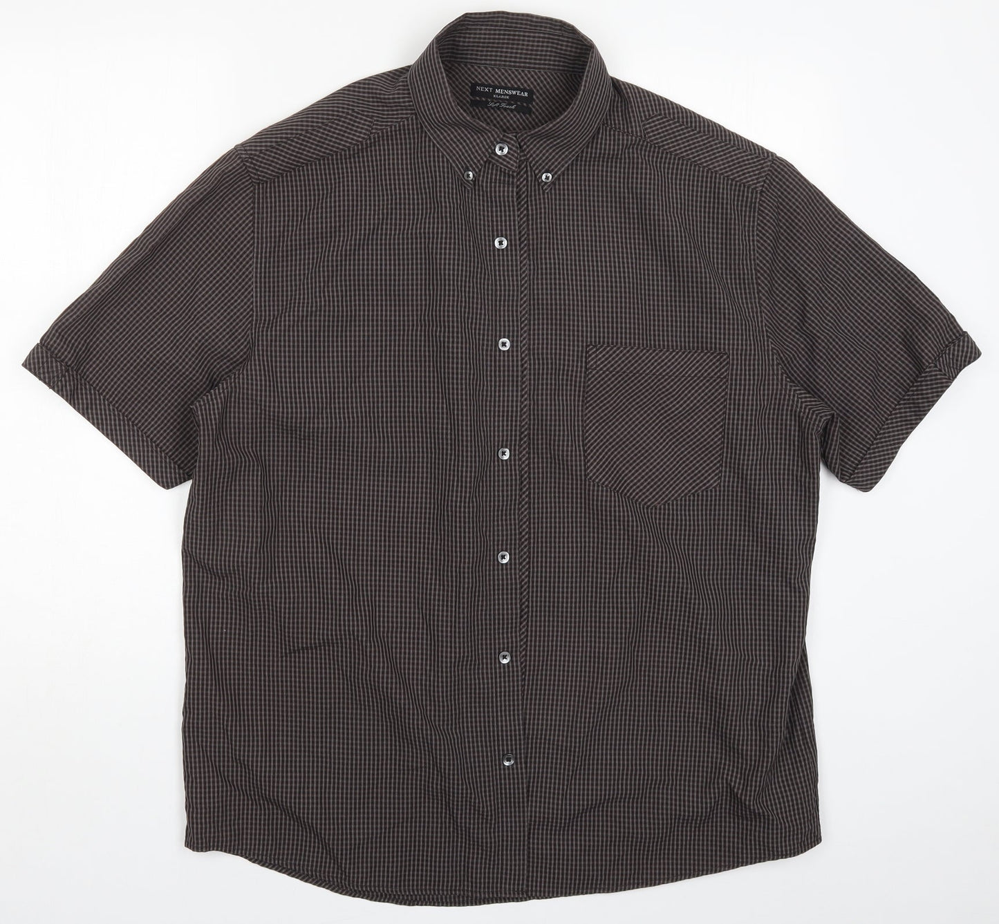 NEXT Mens Brown Check   Button-Up Size XL