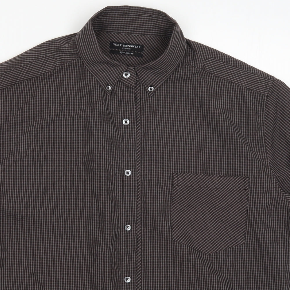 NEXT Mens Brown Check   Button-Up Size XL