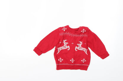 Marks & Spencer Baby Red Geometric  Pullover Jumper Size 9-12 Months