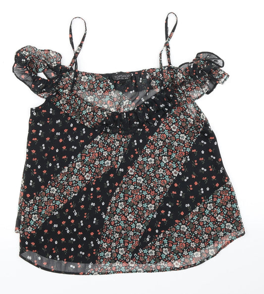 Topshop Womens Black Floral  Basic Blouse Size 10