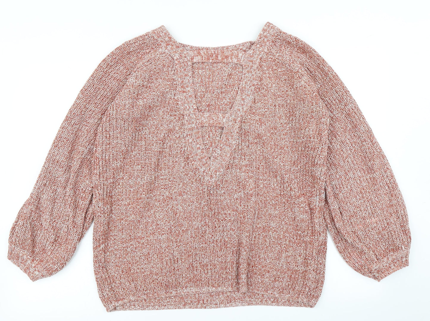 V Womens Pink  Knit Pullover Jumper Size 14  - Deep V Back